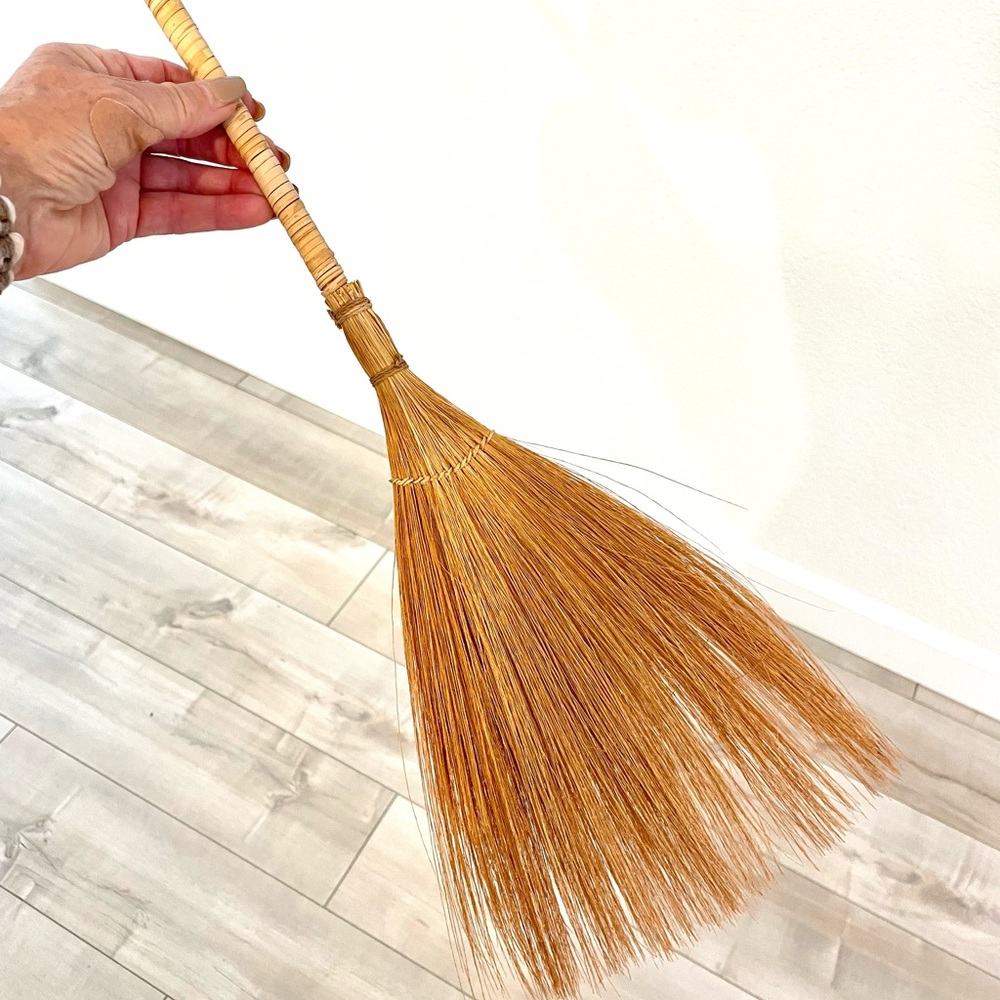 Vintage Natural Straw Broom Handmade w/ Hook